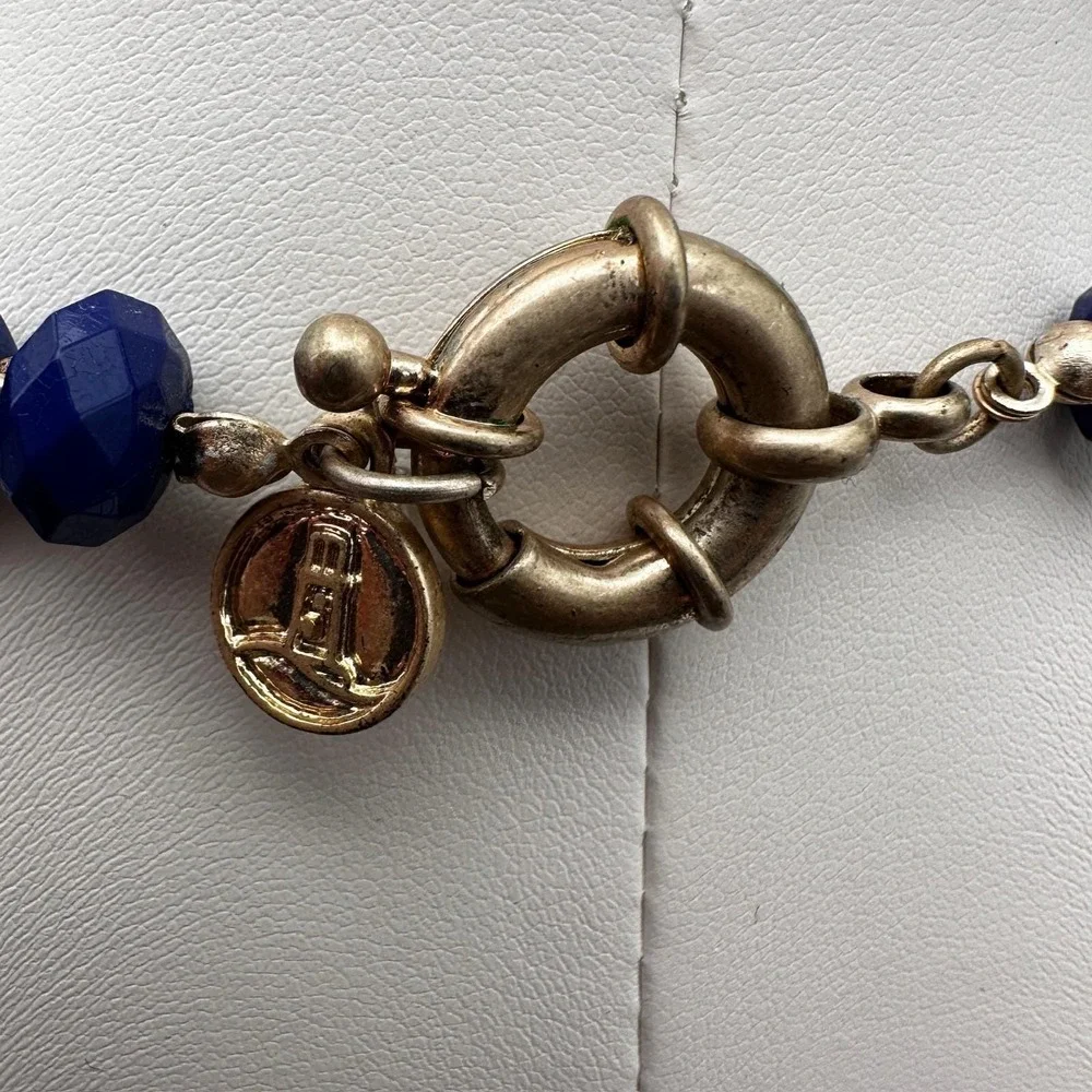 Vintage 90s Gold Tone Blue Faceted Beaded Statement Necklace Women's Jewelry Y2K